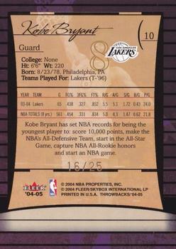 2004-05 Fleer Throwbacks - 25 #10 Kobe Bryant Back