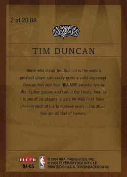 2004-05 Fleer Throwbacks - Defining Authentic #2 DA Tim Duncan Back