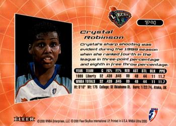 2000 Ultra WNBA #74 Crystal Robinson Back