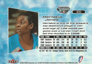 2000 Ultra WNBA #91 Merlakia Jones Back