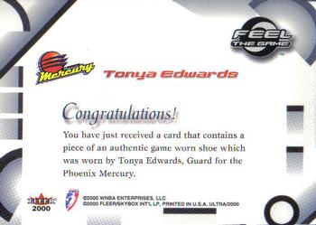 2000 Ultra WNBA - Feel The Game #NNO Tonya Edwards Back