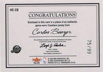 2004-05 Fleer Throwbacks - Hardwood Classics Jerseys #HC-CB2 Carlos Boozer Back