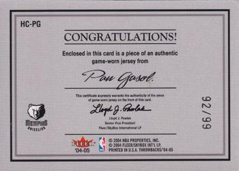 2004-05 Fleer Throwbacks - Hardwood Classics Jerseys #HC-PG Pau Gasol Back