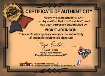 2000 Ultra WNBA - Fresh Ink #NNO Vickie Johnson Back