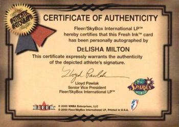 2000 Ultra WNBA - Fresh Ink #NNO DeLisha Milton Back
