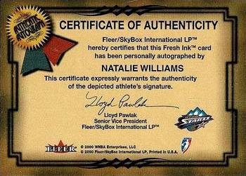 2000 Ultra WNBA - Fresh Ink #NNO Natalie Williams Back