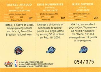 2004-05 Fleer Tradition - Draft Day Rookies #267 Rafael Araujo / Kris Humphries / Kirk Snyder Back