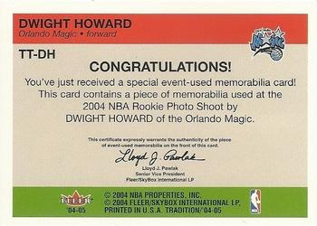 2004-05 Fleer Tradition - Rookie Throwback Threads Jersey #TT-DH Dwight Howard Back