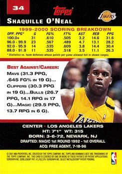 2000-01 Bowman's Best #34 Shaquille O'Neal Back