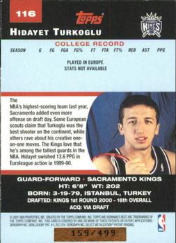 2000-01 Bowman's Best #116 Hidayet Turkoglu Back