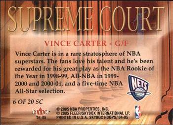 2004-05 Hoops - Supreme Court #6 SC Vince Carter Back