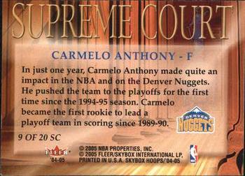 2004-05 Hoops - Supreme Court #9 SC Carmelo Anthony Back