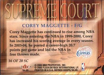 2004-05 Hoops - Supreme Court #16 SC Corey Maggette Back