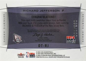 2004-05 Hoops Hot Prospects - Double Team Jerseys #DT-RJ Richard Jefferson Back