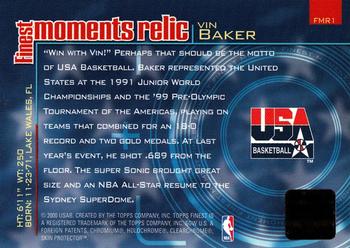 2000-01 Finest - Moments Relics #FMR1 Vin Baker Back