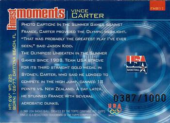 2000-01 Finest - Moments Relics #FMR11 Vince Carter Back
