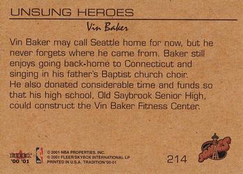 2000-01 Fleer Tradition #214 Vin Baker Back