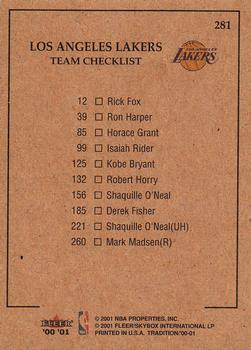 2000-01 Fleer Tradition #281 Los Angeles Lakers Back