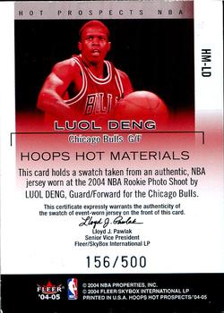 2004-05 Hoops Hot Prospects - Hot Materials #HM-LD Luol Deng Back
