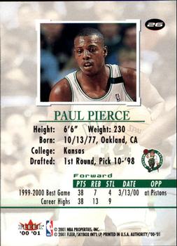 2000-01 Fleer Authority #26 Paul Pierce Back