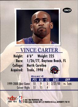 2000-01 Fleer Authority #30 Vince Carter Back