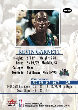 2000-01 Fleer Authority #43 Kevin Garnett Back