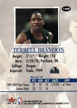 2000-01 Fleer Authority #48 Terrell Brandon Back