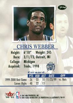 2000-01 Fleer Authority #74 Chris Webber Back