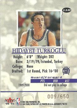 2000-01 Fleer Authority #118 Hidayet Turkoglu Back