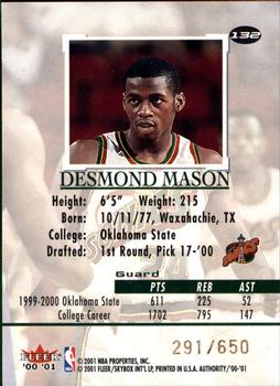 2000-01 Fleer Authority #132 Desmond Mason Back