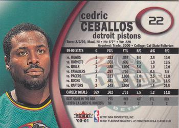 2000-01 E-X #22 Cedric Ceballos Back