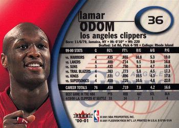 2000-01 E-X #36 Lamar Odom Back