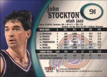 2000-01 E-X #91 John Stockton Back