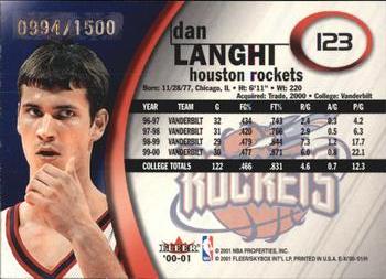2000-01 E-X #123 Dan Langhi Back