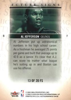 2004-05 SkyBox Autographics - Future Signs #13 FS Al Jefferson Back