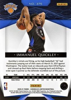 2020-21 Panini Chronicles - Blue #375 Immanuel Quickley Back