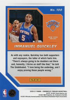 2020-21 Panini Chronicles - Pink #100 Immanuel Quickley Back