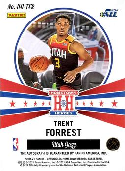 2020-21 Panini Chronicles - Hometown Heroes Rookie Autographs Blue #HH-TFR Trent Forrest Back