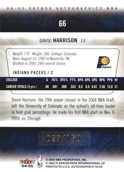 2004-05 SkyBox Autographics - Insignia #66 David Harrison Back