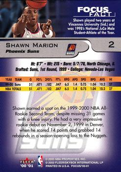 2000-01 Fleer Focus #2 Shawn Marion Back
