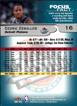 2000-01 Fleer Focus #16 Cedric Ceballos Back