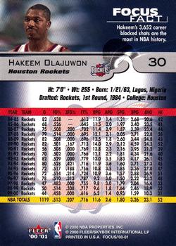 2000-01 Fleer Focus #30 Hakeem Olajuwon Back