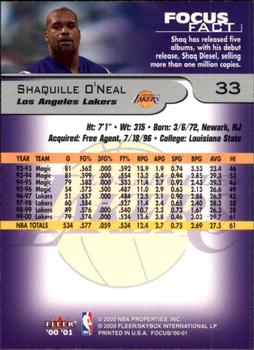 2000-01 Fleer Focus #33 Shaquille O'Neal Back