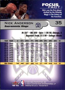 2000-01 Fleer Focus #35 Nick Anderson Back