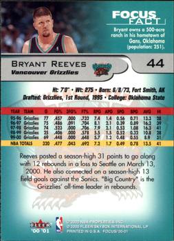 2000-01 Fleer Focus #44 Bryant Reeves Back