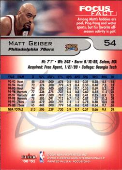 2000-01 Fleer Focus #54 Matt Geiger Back