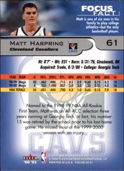 2000-01 Fleer Focus #61 Matt Harpring Back