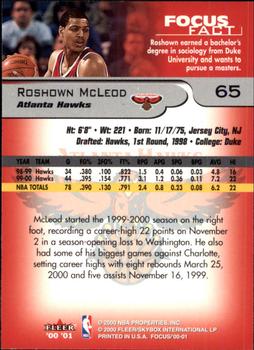2000-01 Fleer Focus #65 Roshown McLeod Back