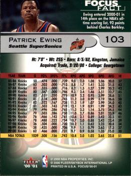 2000-01 Fleer Focus #103 Patrick Ewing Back