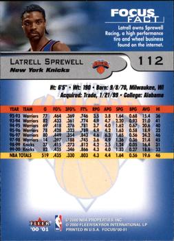 2000-01 Fleer Focus #112 Latrell Sprewell Back
